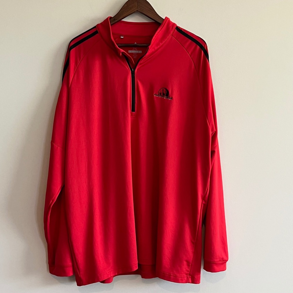 Adidas Golf Mens 2XL Red Quarter Zip Pullover Coyote Creek 3-Stripe Performance